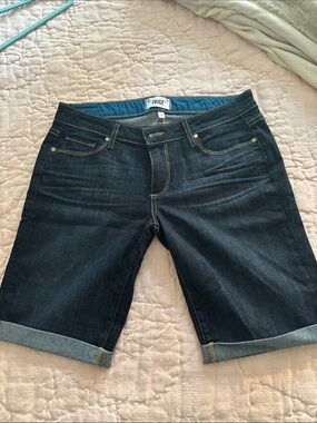 PAIGE Dark Indigo Rolled Cuff Denim Bermuda Shorts